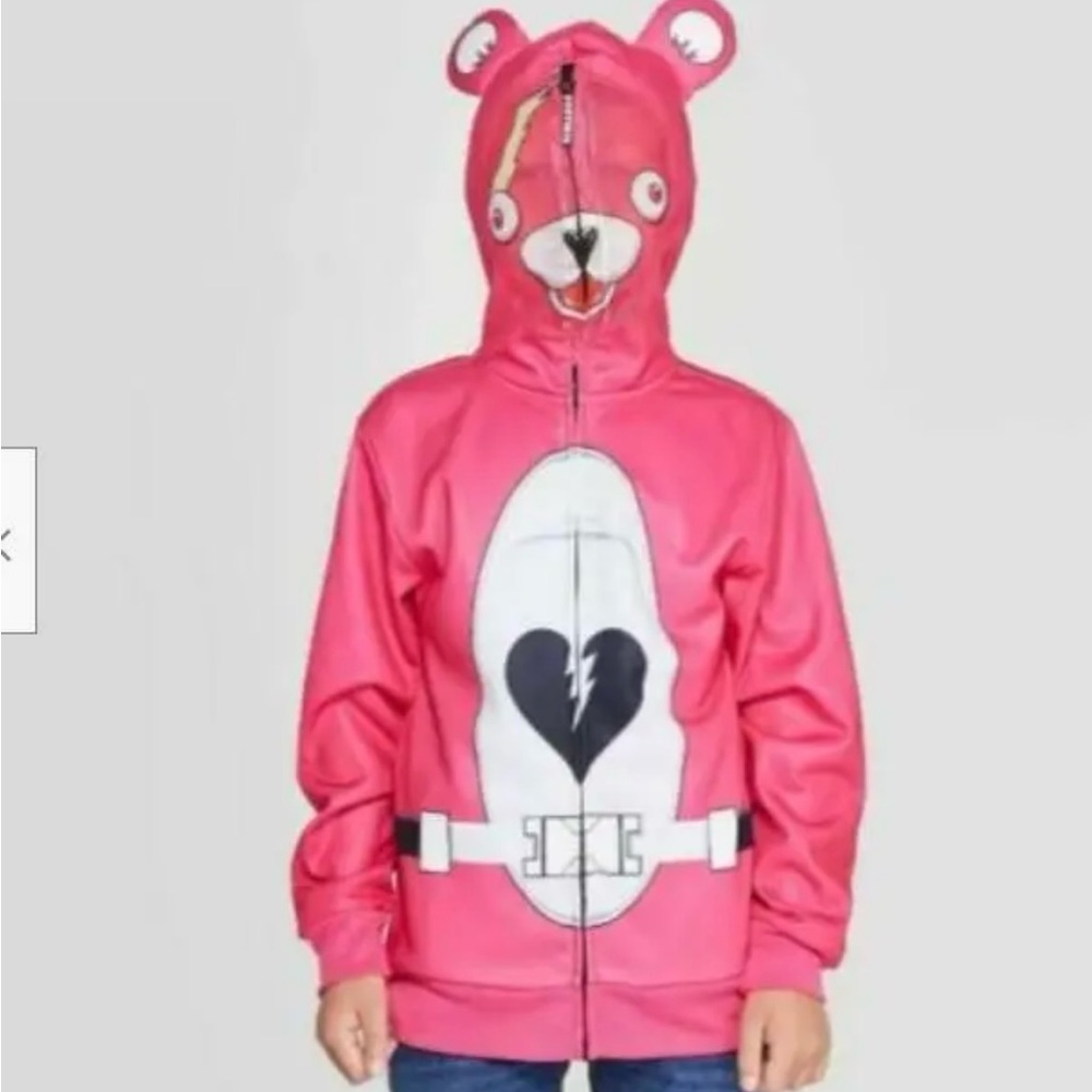 NWT Girls Cosplay Fortnite Cuddle Team Zip Up‎ Hoodie Size Medium Bright Pink